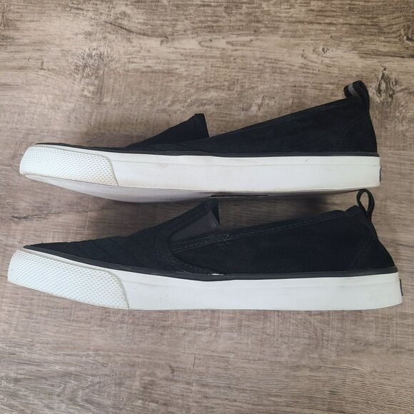 Sperry Womens Sz 8.5 Black Quilted Suede Slip On Sneakers Casual Shoes STS83319 - Picture 7 of 10
